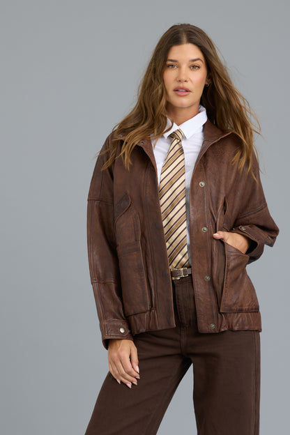 Adriana Vintage Leather Jacket Mineral Walnut
