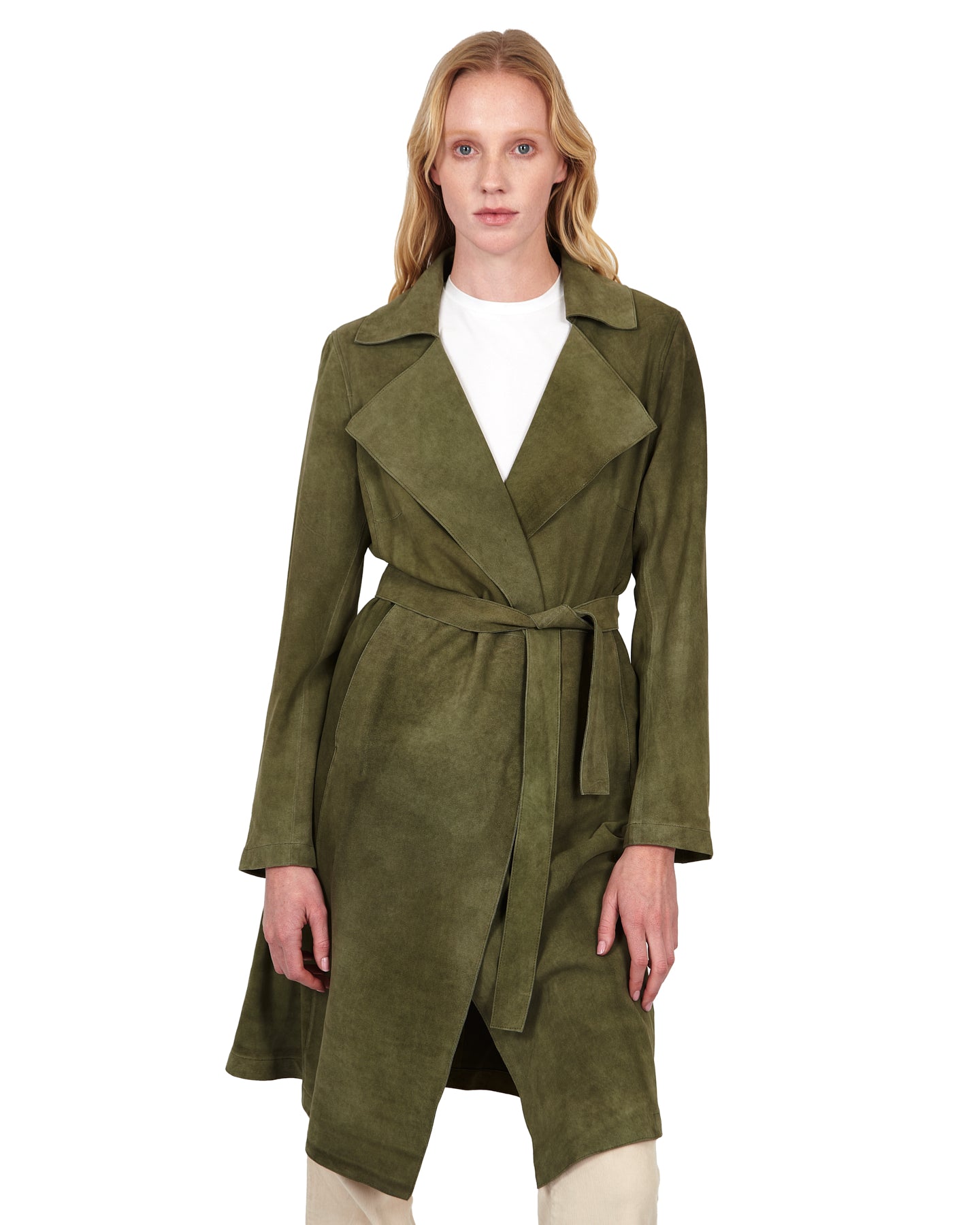 Elyse Washed Suede Trench Sage