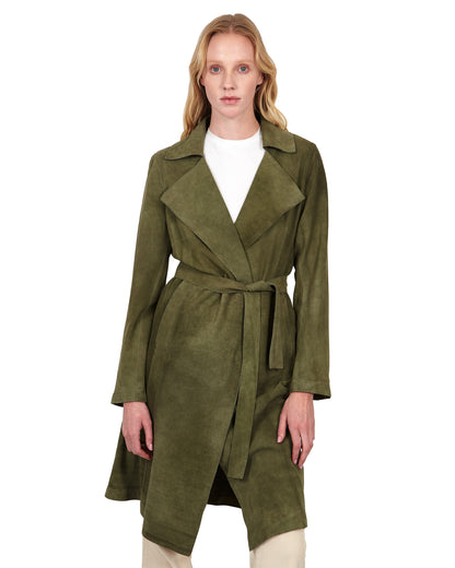 Elyse Washed Suede Trench Sage