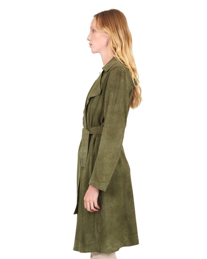 Elyse Washed Suede Trench Sage