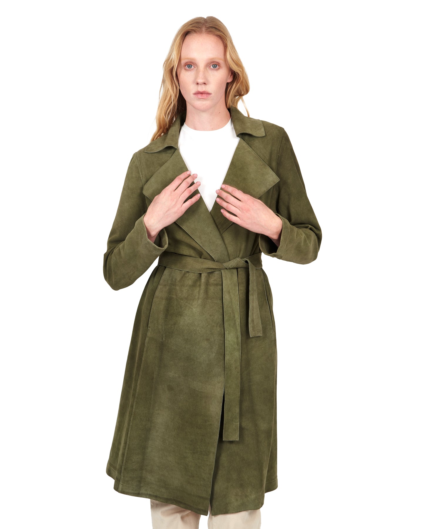 Elyse Washed Suede Trench Sage