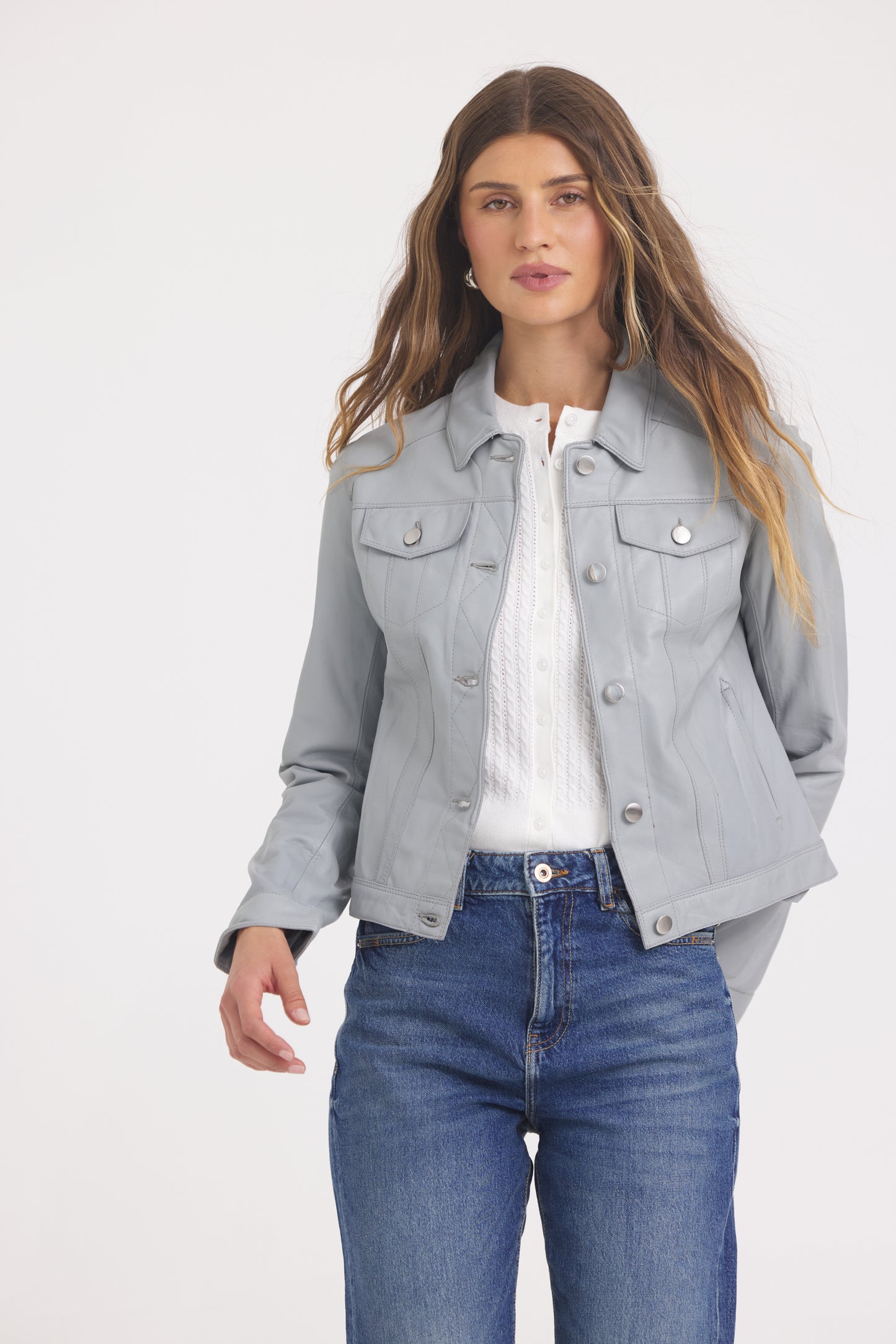 Alexa Burnished Leather Jacket Quarry