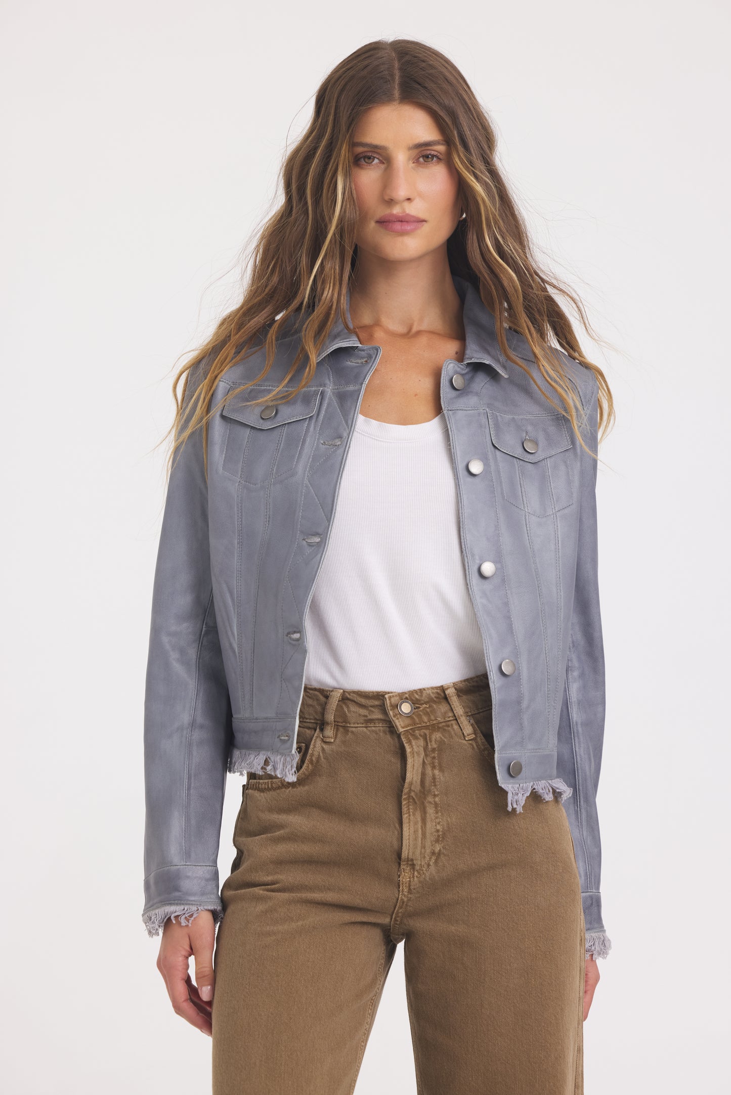 Alexa Patina Leather Jacket Steel