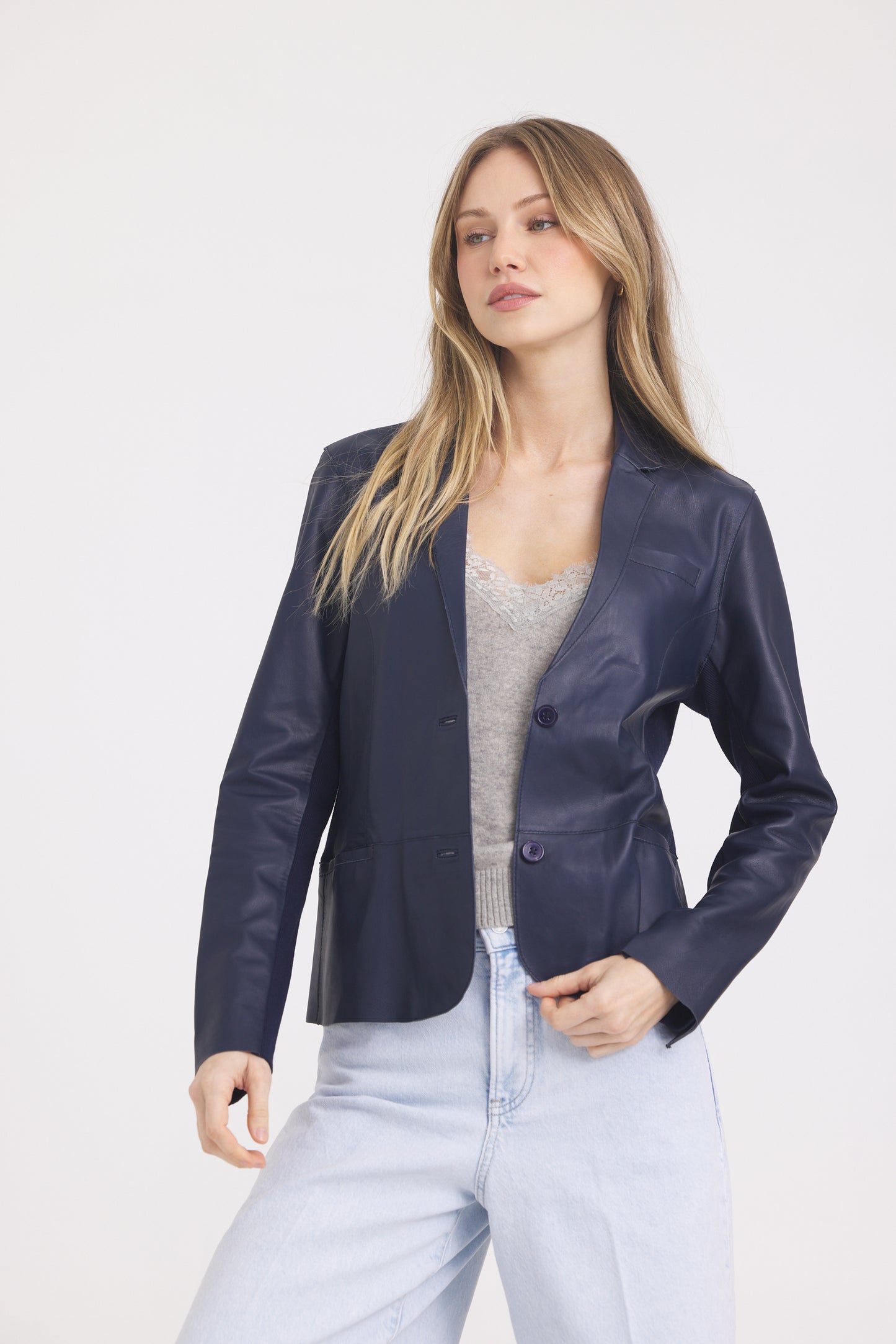 Allison Burnished Leather Jacket  Indigo