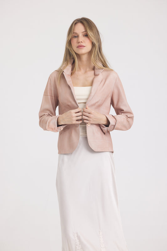 Amelia Patina Leather Jacket Pink