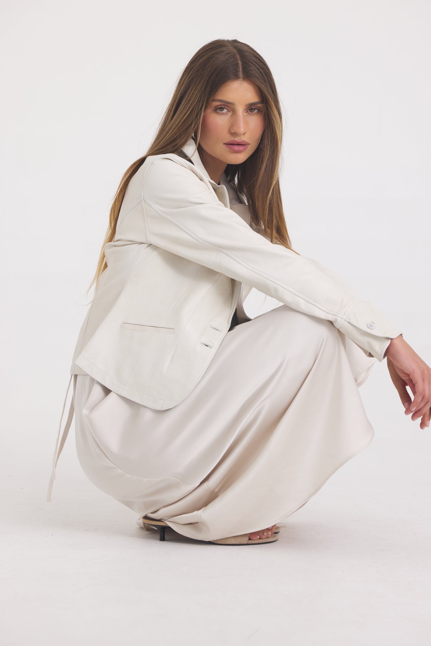 Amelia Patina Leather Jacket Talc