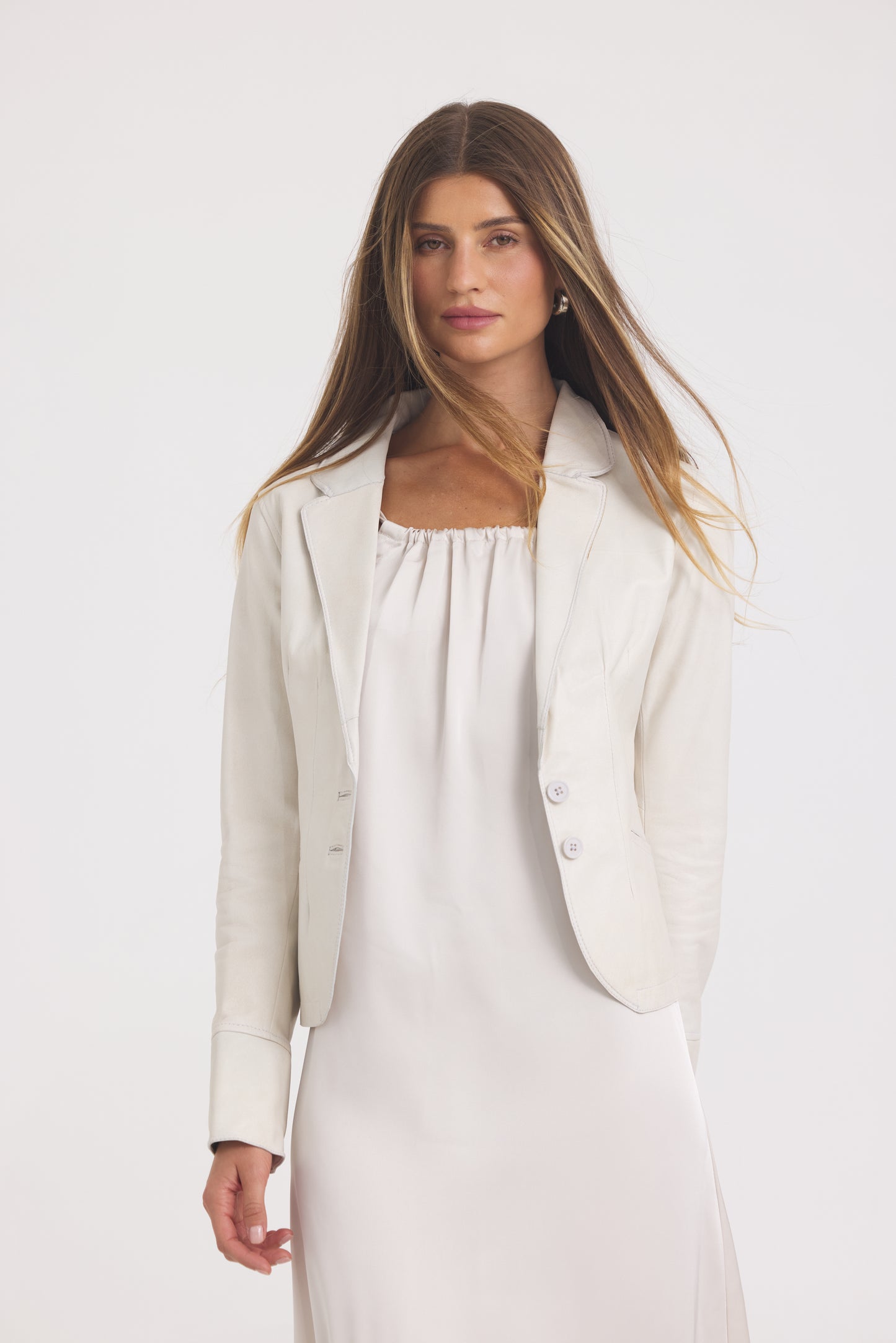 Amelia Patina Leather Jacket Talc