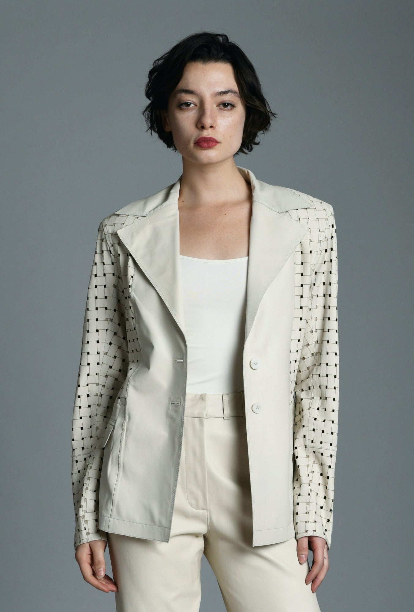 Giacca Lusso Diane Basket Weave Blazer Off White