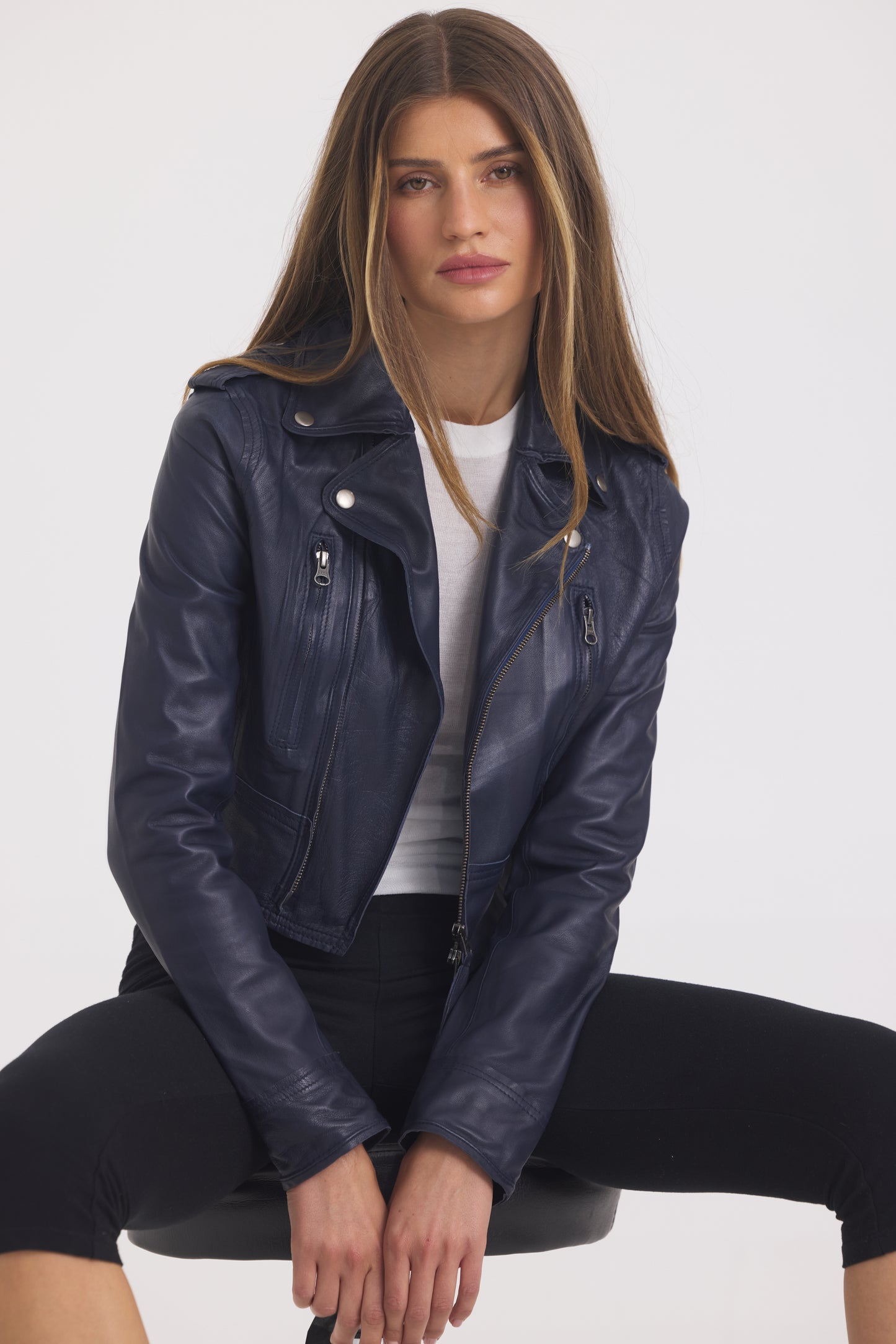 Erin Burnished Leather Jacket Indigo