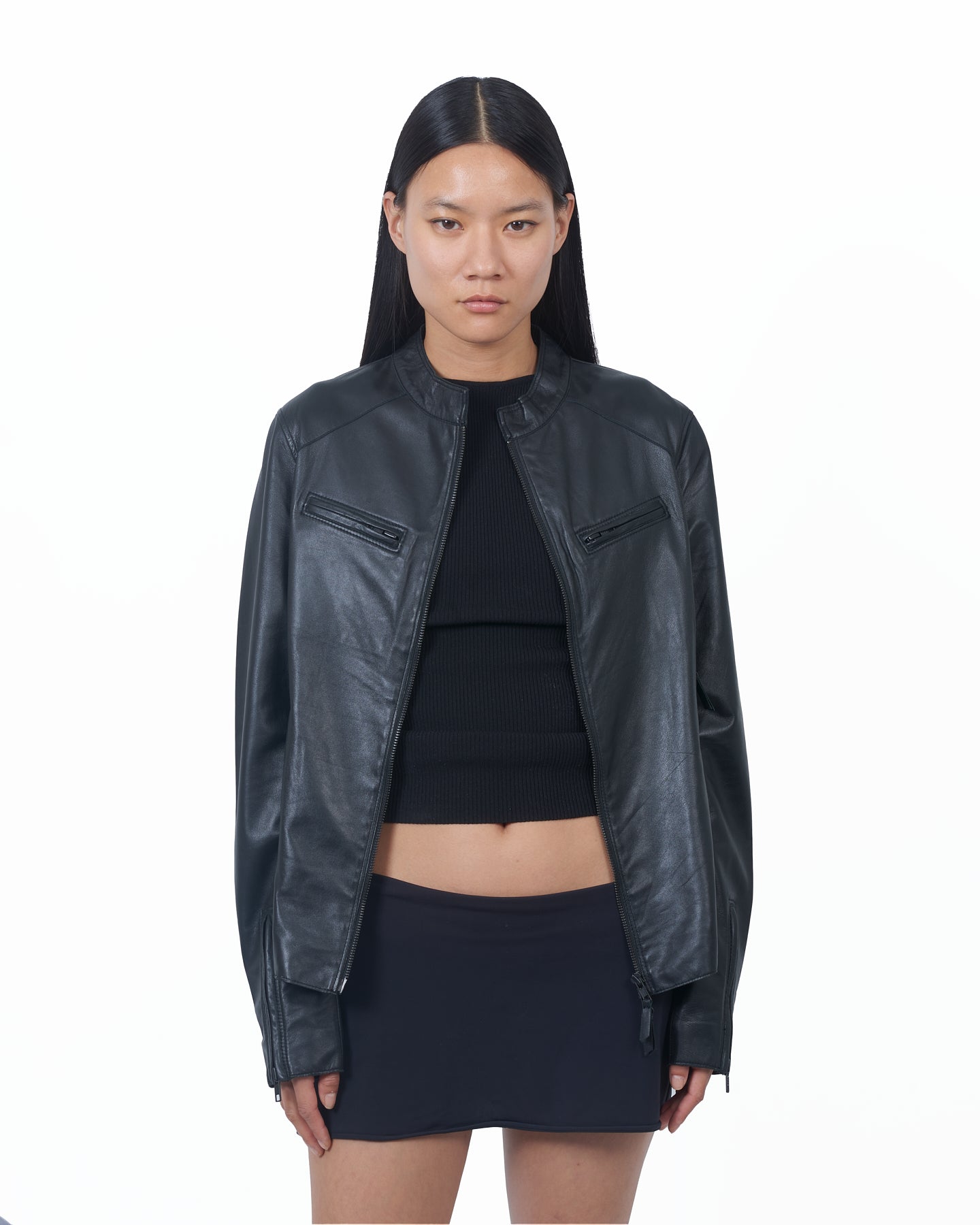 Quinn Washed Leather Jacket Black