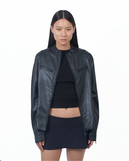 Quinn Washed Leather Jacket Black