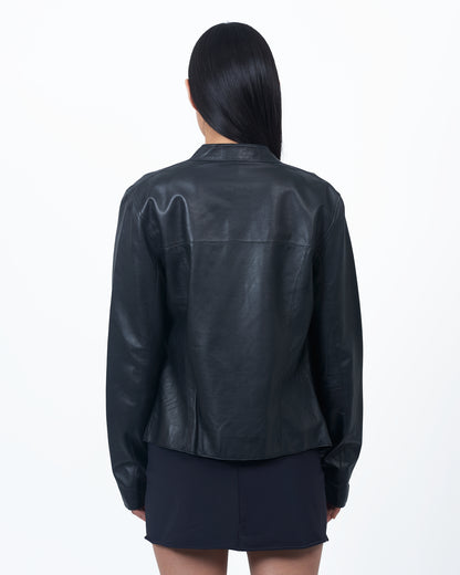 Quinn Washed Leather Jacket Black