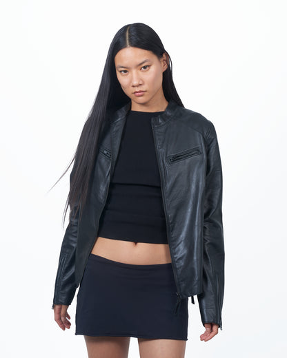 Quinn Washed Leather Jacket Black