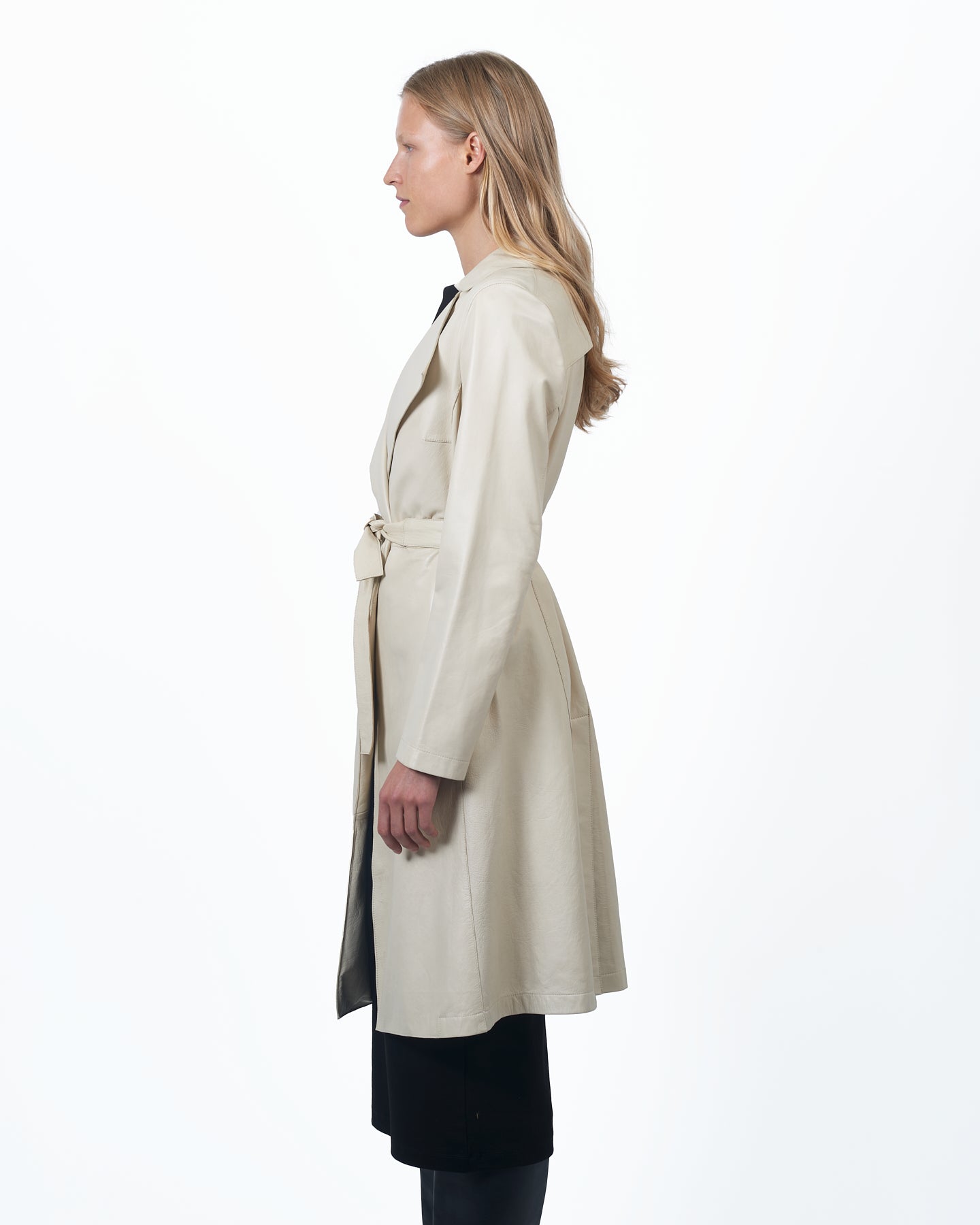 Elyse Washed Leather Trench Cream