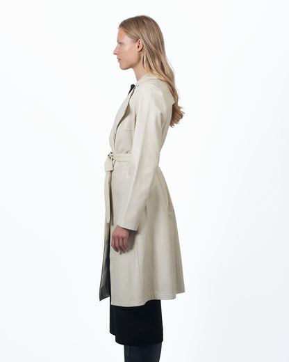 Elyse Washed Leather Trench Cream