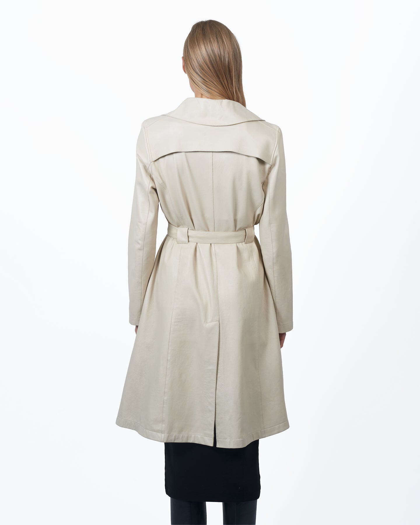 Elyse Washed Leather Trench Cream