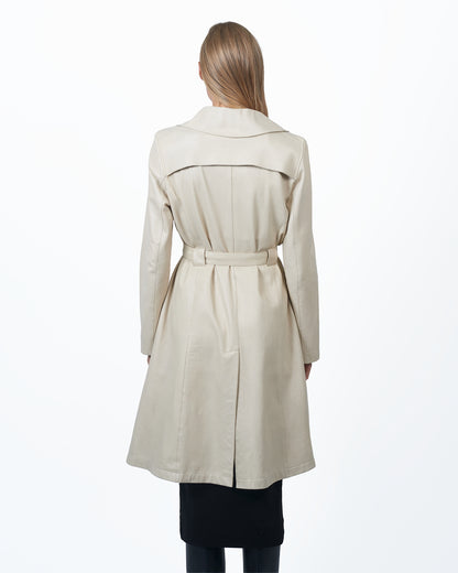 Elyse Washed Leather Trench Cream