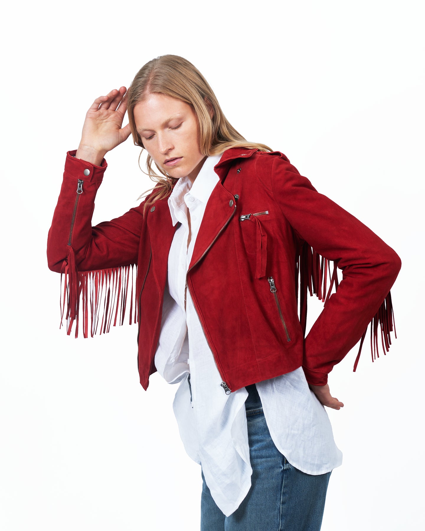 Tina Washed Suede Leather Jacket Cayenne