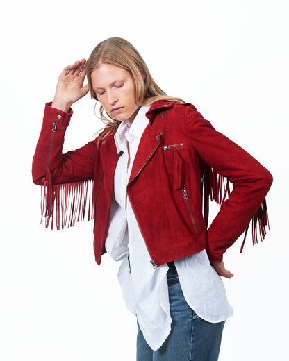 Jakett Tina Washed Suede Leather Jacket Cayenne