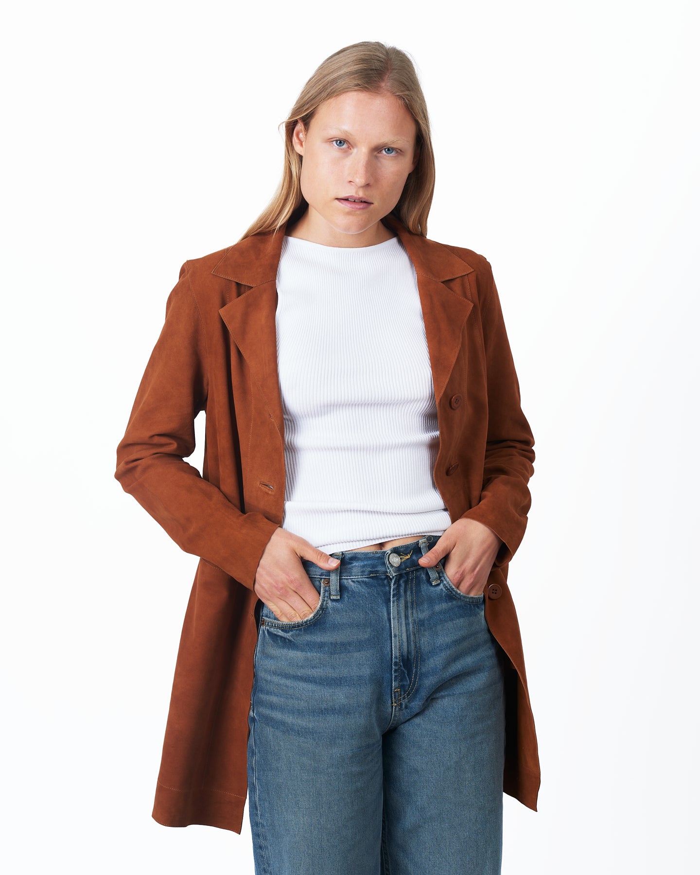 Jakett Marlene Washed Suede Leather Jacket Mustang