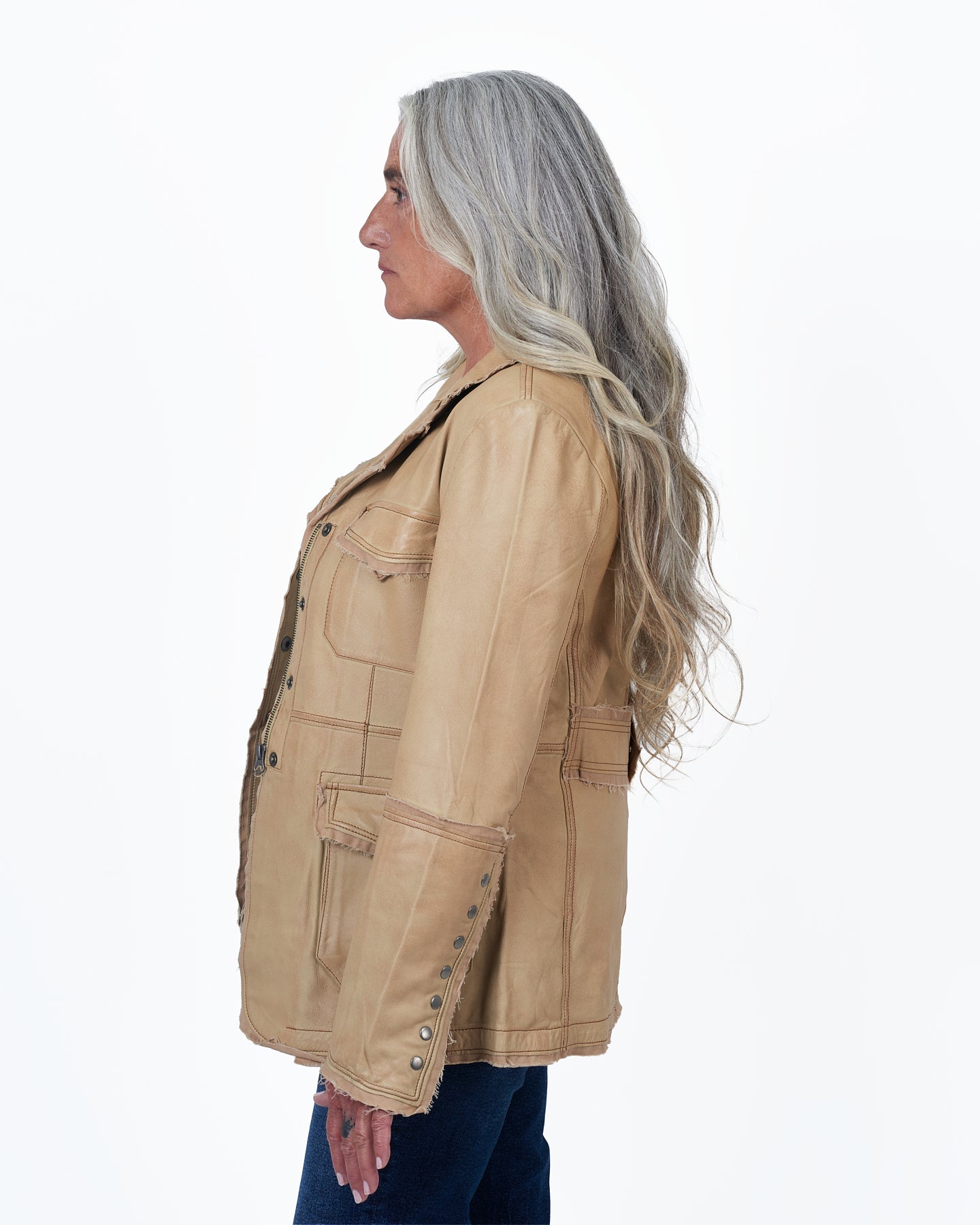 Jakett Meryl Veg Dye Leather Jacket Sand