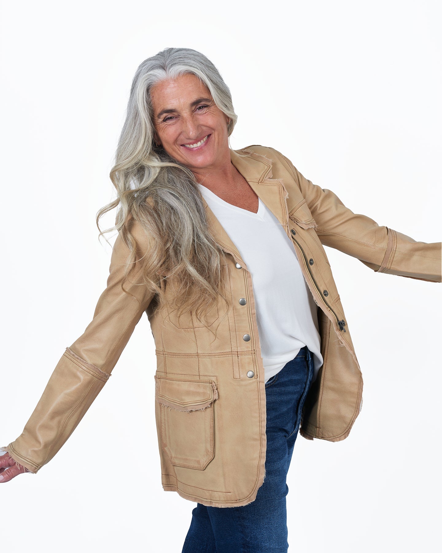 Jakett Meryl Veg Dye Leather Jacket Sand