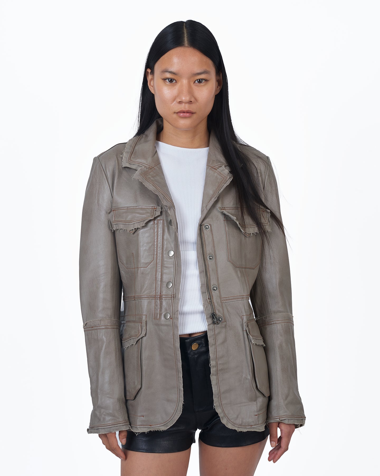 Jakett Meryl Veg Dye Leather Jacket Thunder
