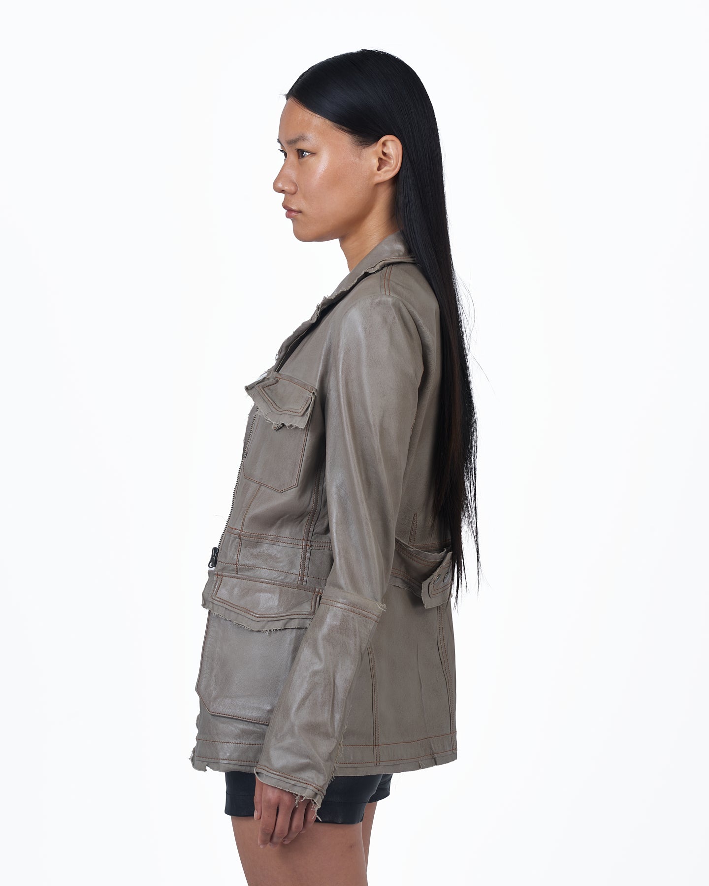 Jakett Meryl Veg Dye Leather Jacket Thunder