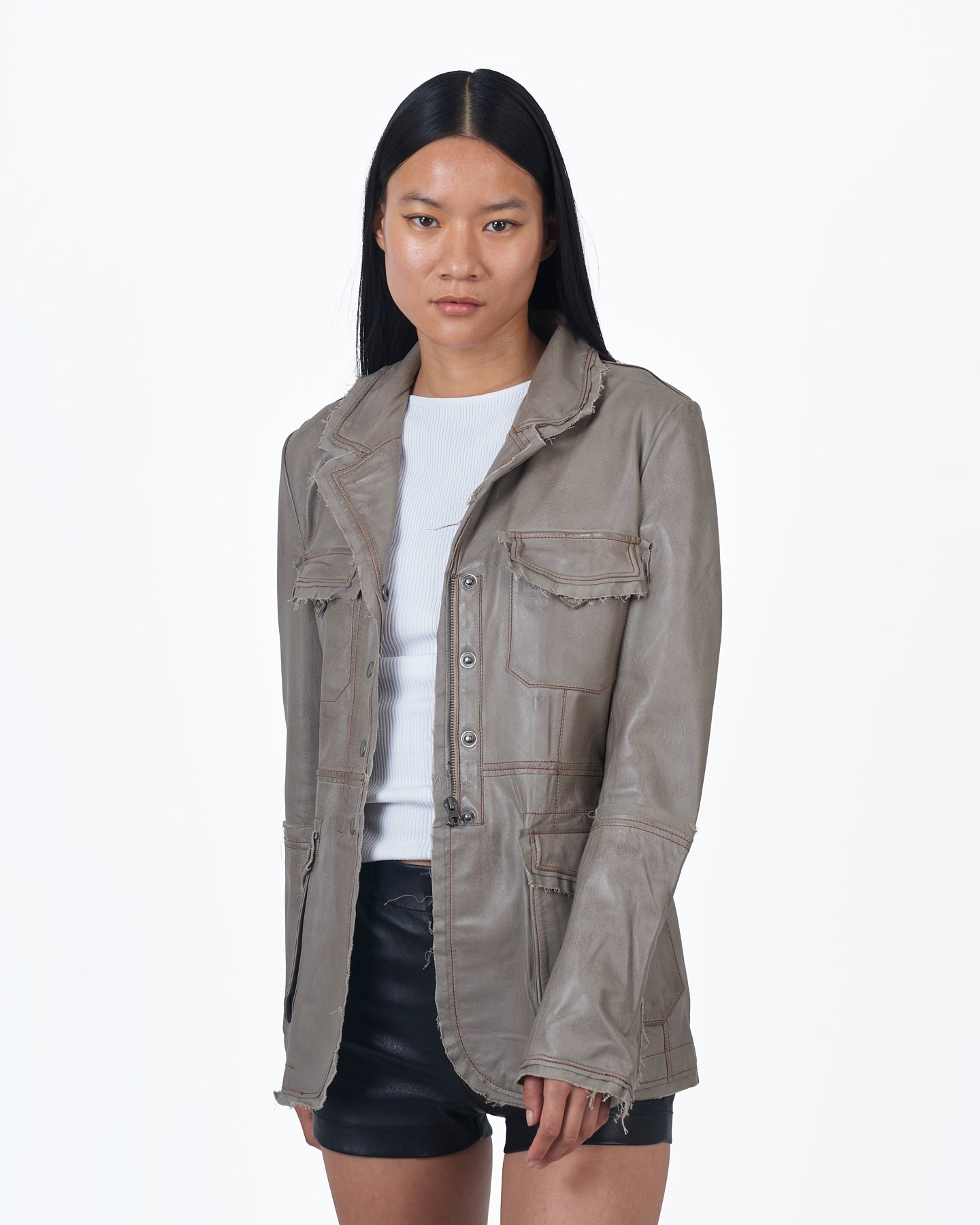 Jakett Meryl Veg Dye Leather Jacket Thunder
