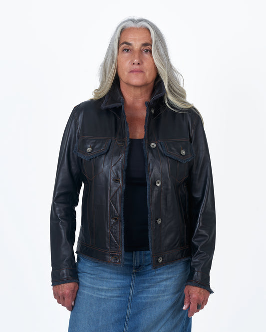 Jakett Natalie Washed Leather Jacket Midnight