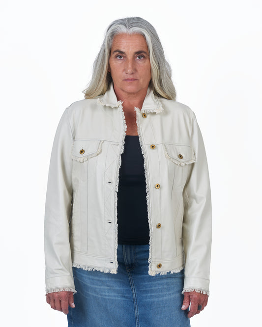 Natalie Washed Leather Jacket Cream/Matte Gold