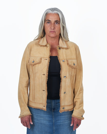 Natalie Waxed Suede Leather Jacket Chamois