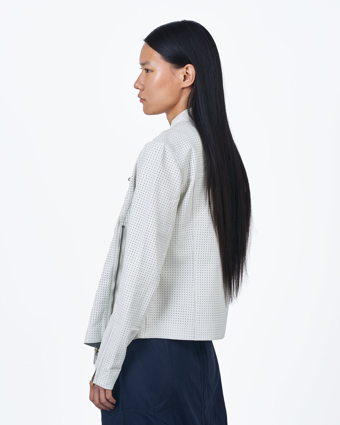 Quinn Perforated Leather Jacket White