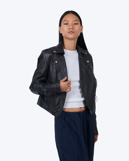 Josey Washed Leather Jacket Black