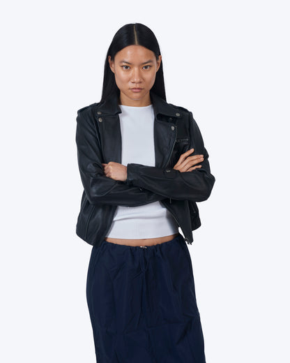 Jakett Josey Washed Leather Jacket Black