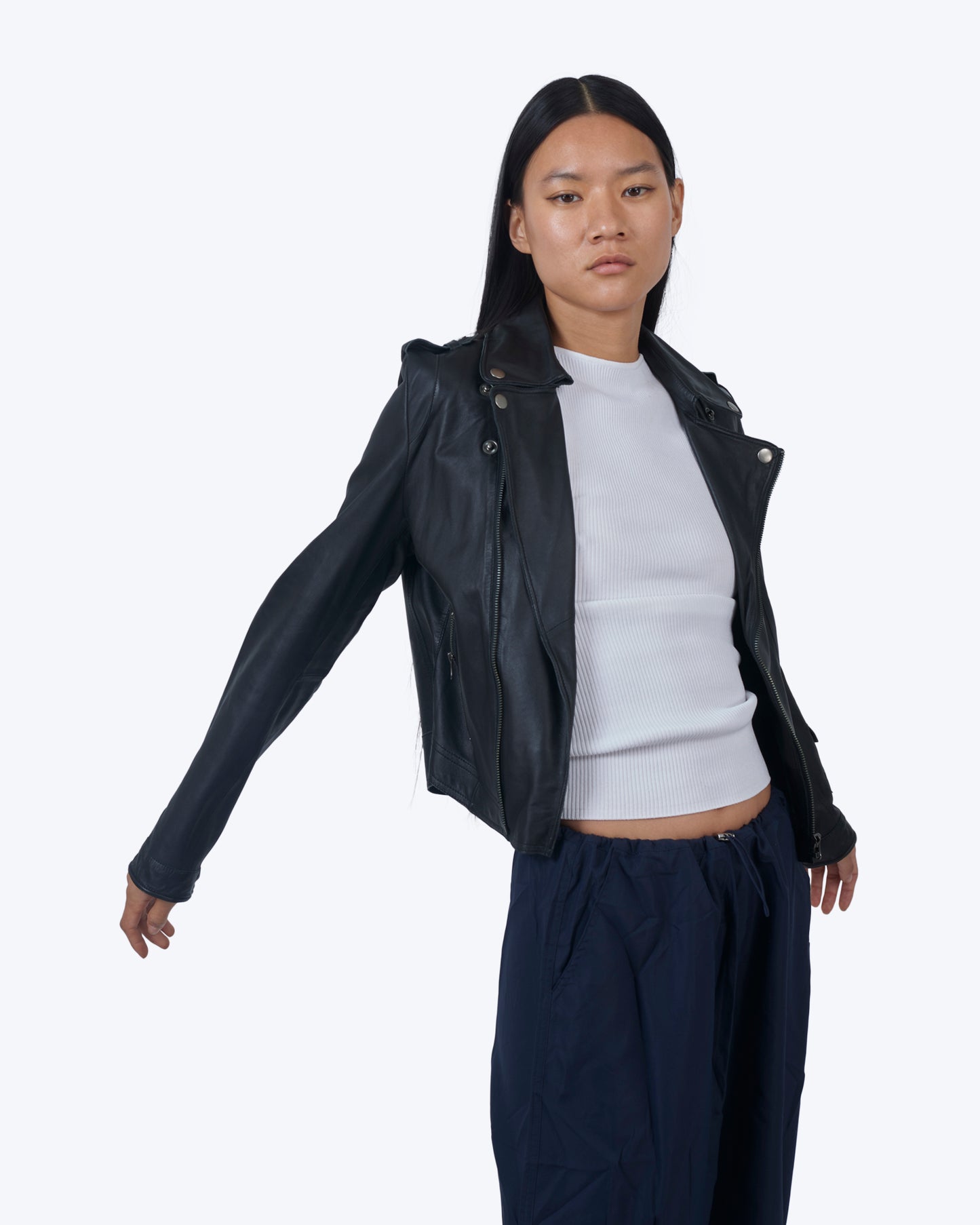 Jakett Josey Washed Leather Jacket Black