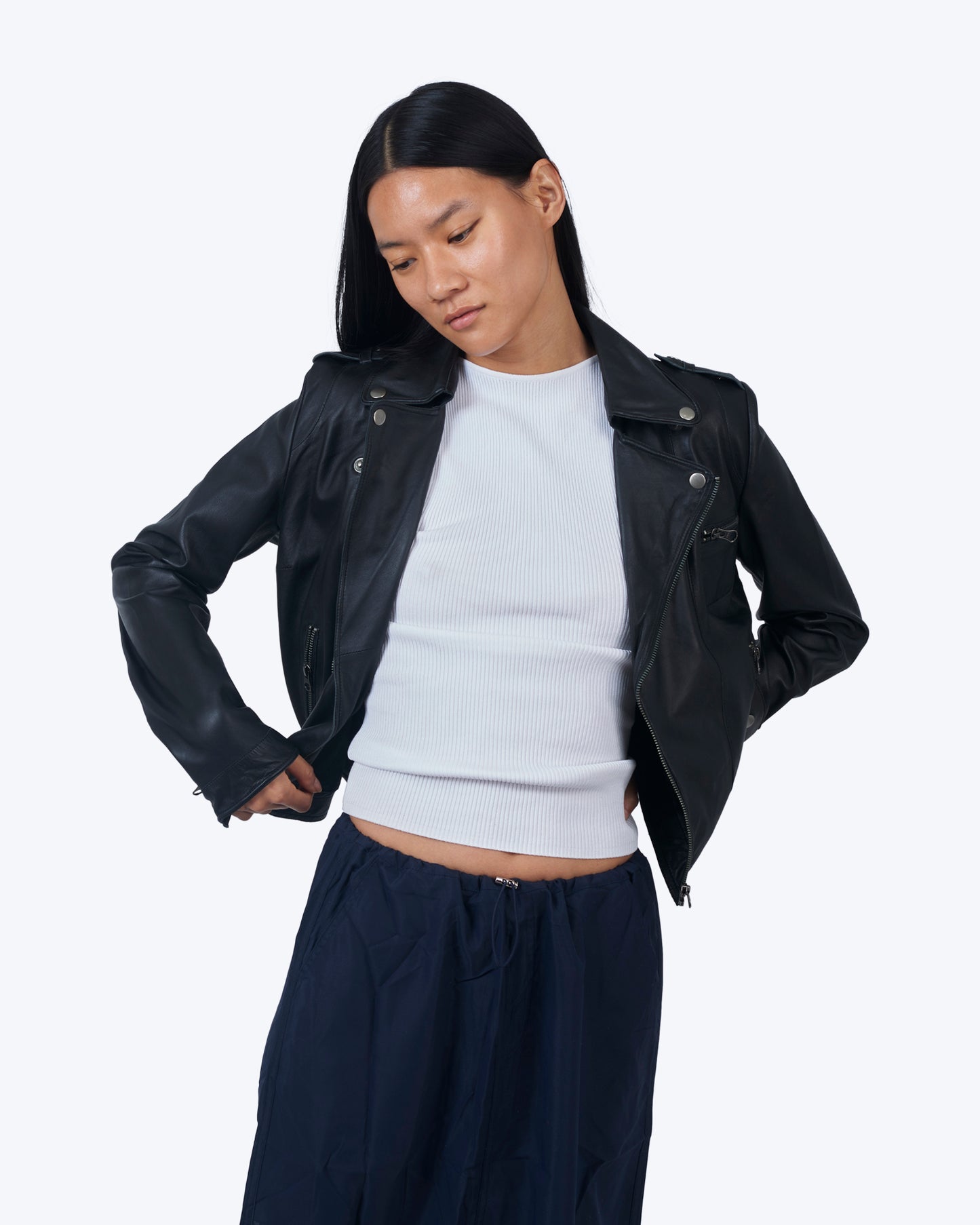 Jakett Josey Washed Leather Jacket Black
