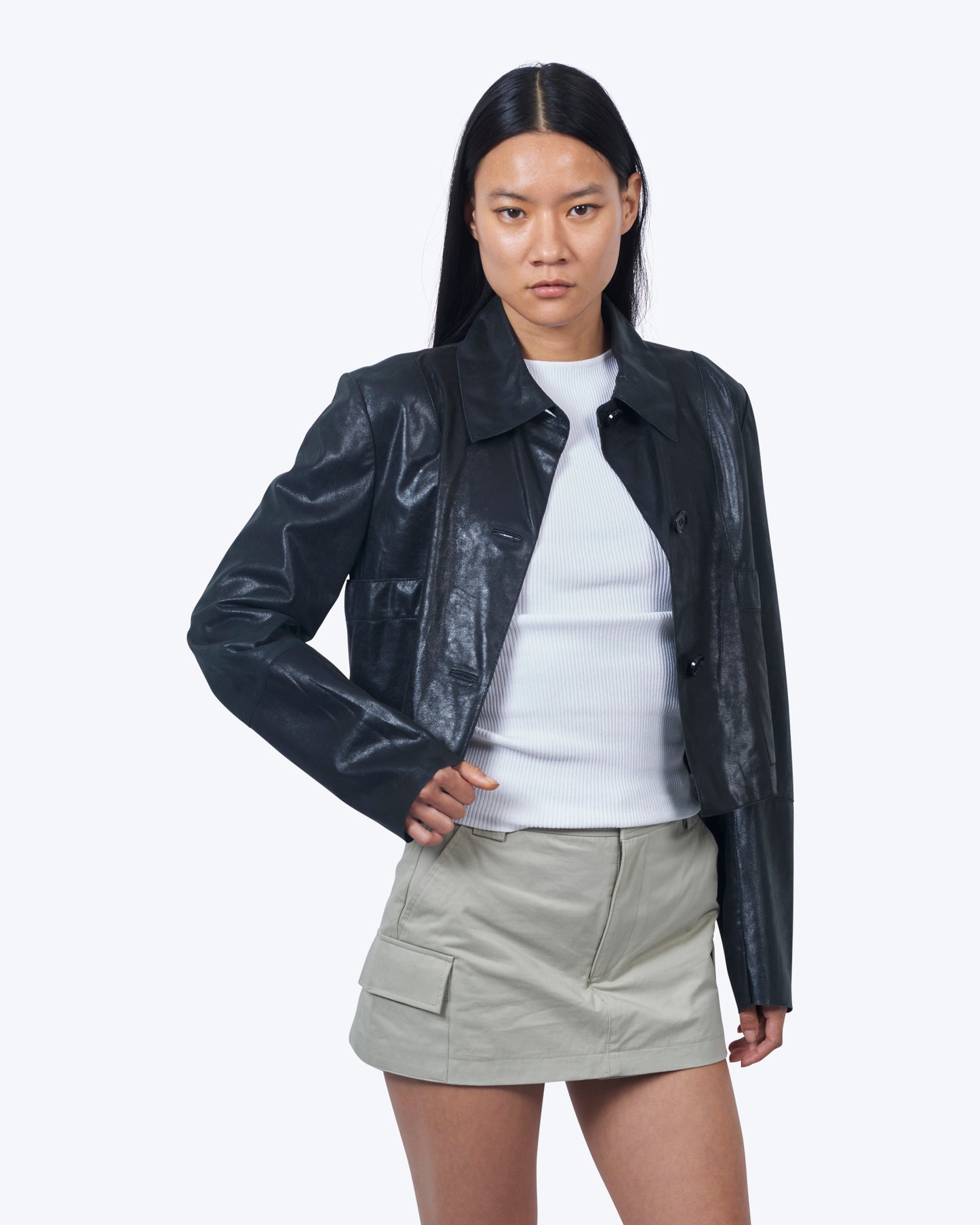 Jakett Simona Novelty Leather Jacket Black Shimmer