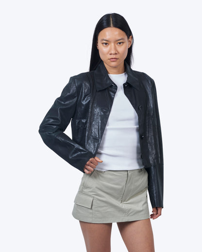 Jakett Simona Novelty Leather Jacket Black Shimmer
