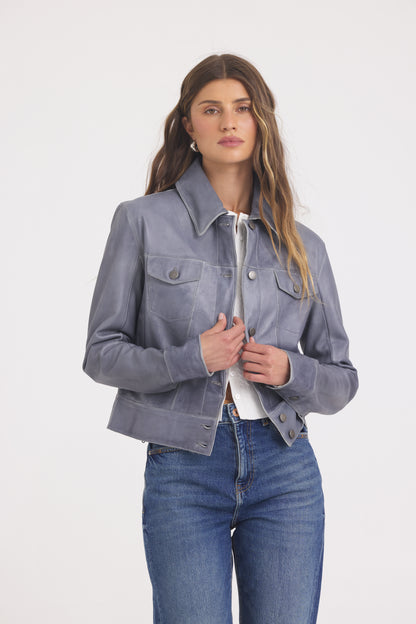 Jessie Patina Leather Jacket Steel