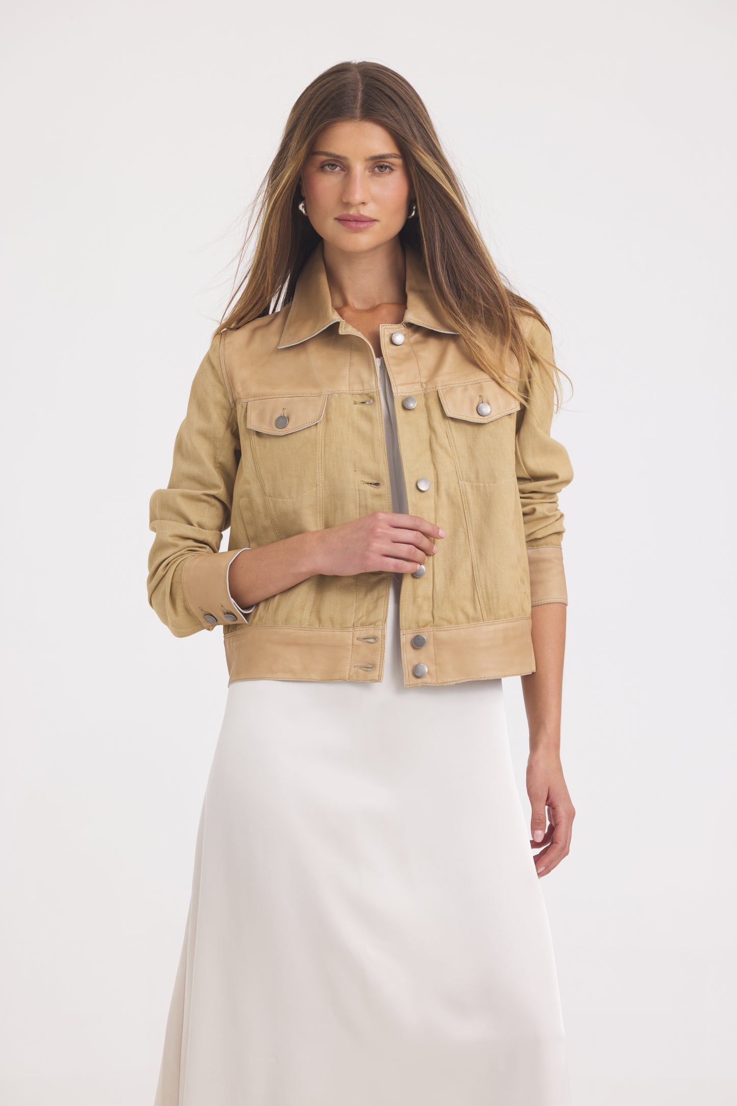 Jessie Twill Leather Jacket Fawn