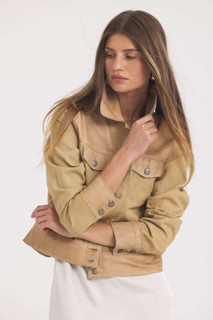 Jessie Twill Leather Jacket Fawn