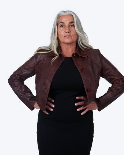 Jakett Simone Veg Dye Leather Jacket Port
