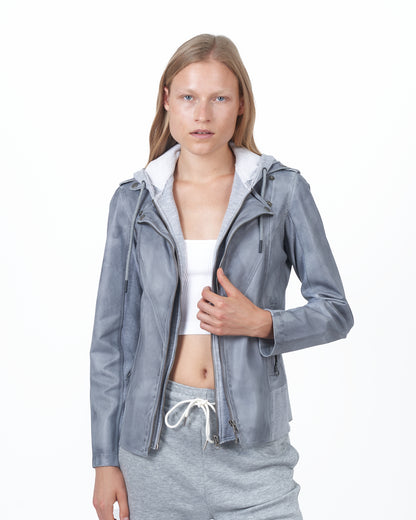 Hannah Patina Leather Jacket Steel