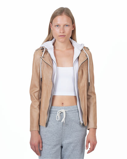 JKT Hannah Patina Leather Jacket Au Lait