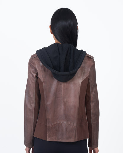 JKT Hannah Patina Leather Jacket Bark