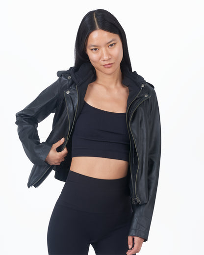 Molly Burnished Leather Jacket Black