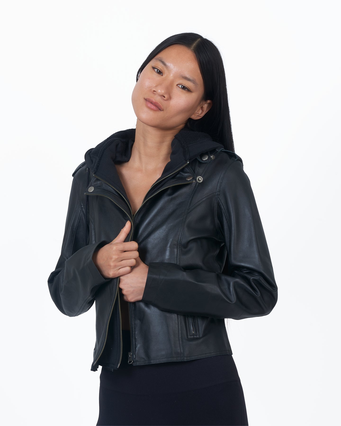 Molly Burnished Leather Jacket Black