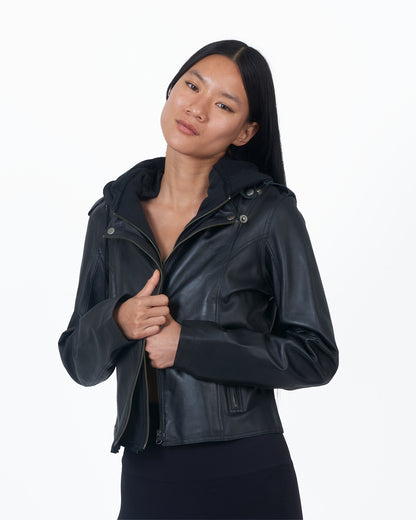 Molly Burnished Leather Jacket Black