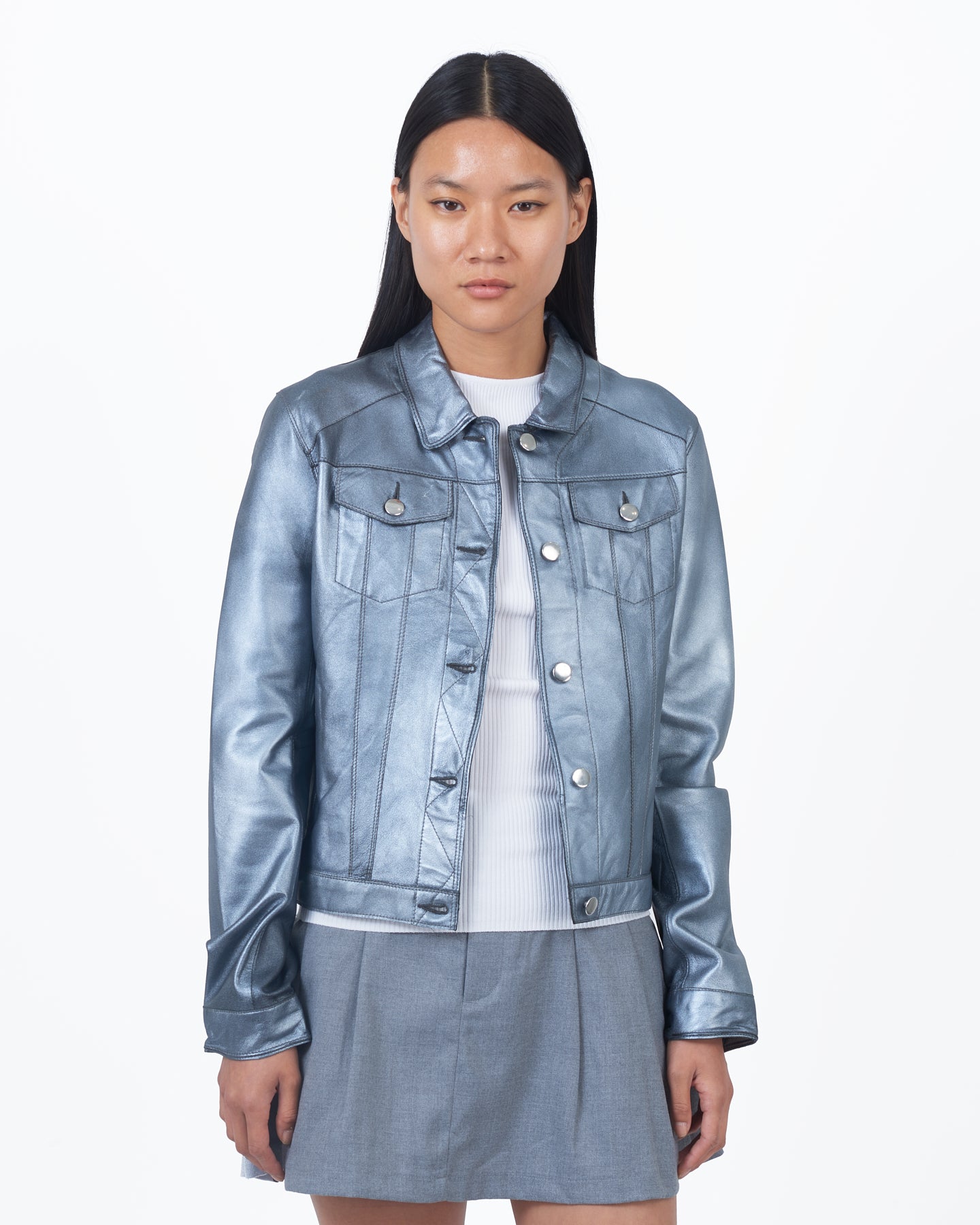 JKT Alexa Metallic Leather Jacket Gunmetal